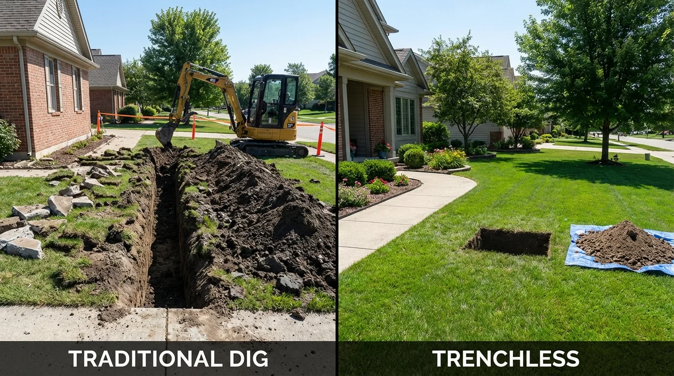 Trenchless sewer repair with minimal yard damage versus traditional excavation in Norwalk, IA